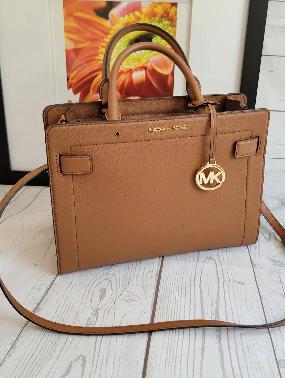 Michael Kors Medium Tan Saffiano Leather Satchel